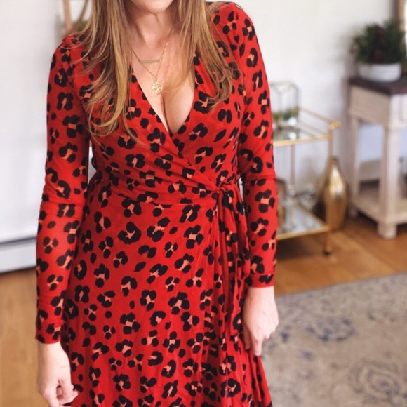 Cabi Siren Wrap Dress Size XXL NEW leopard print midi maxi burgundy red cheetah - Picture 3 of 10